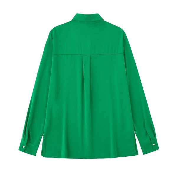 Fall Women Clothing Long Sleeved Green Drape Shirt