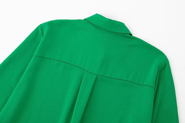 Fall Women Clothing Long Sleeved Green Drape Shirt