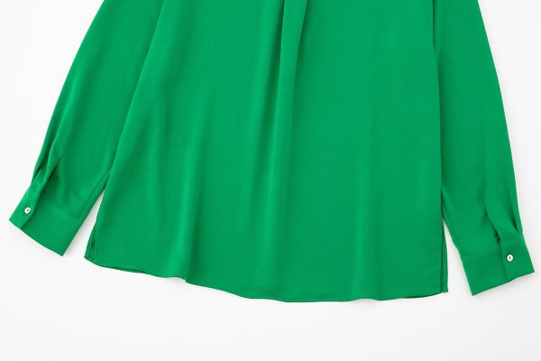 Fall Women Clothing Long Sleeved Green Drape Shirt