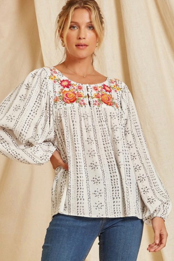 Autumn National Printed Long-Sleeved Top Ladies Loose Bottoming Shirt