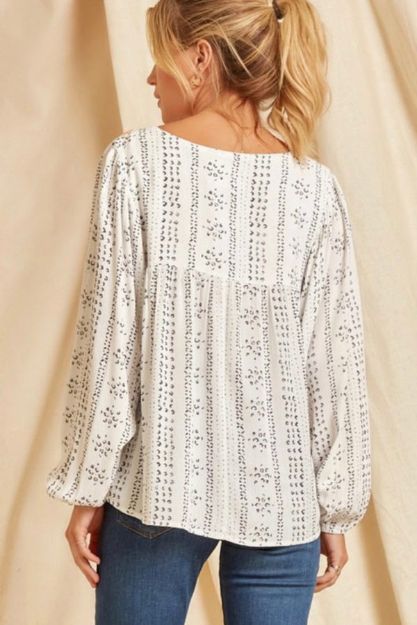 Autumn National Printed Long-Sleeved Top Ladies Loose Bottoming Shirt