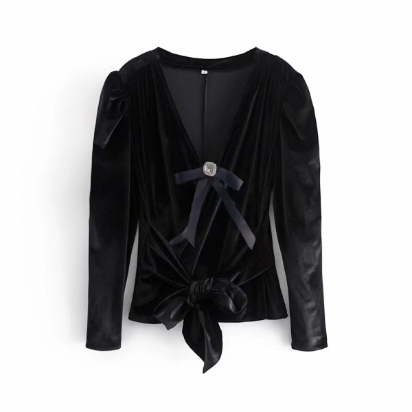 Fall Women Clothing Velvet Blouse Long Sleeve Shirt Women