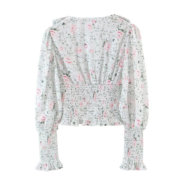 Autumn Blogger Floral Large Collared Single Elasticated Waist Lantern Sleeve Long Sleeve Shirt