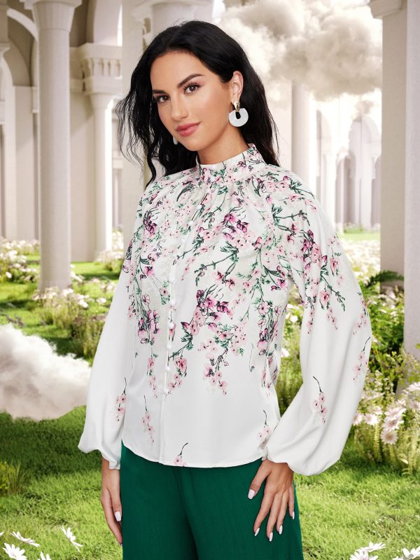 Women Spring Fall Elegant Lantern Sleeve Shirts