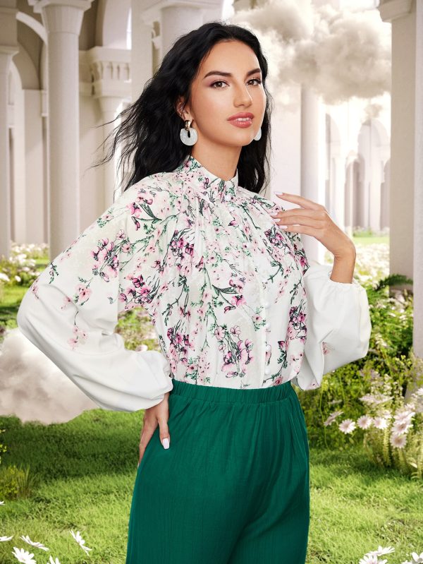 Women Spring Fall Elegant Lantern Sleeve Shirts