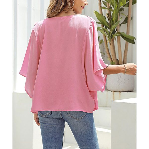 Summer Women Half Sleeve Solid Color Loose Fitting Plus Size Shirt Top Women