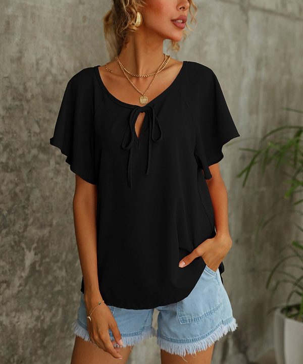 Summer Women Short Sleeve Solid Color V neck Shirt Top Women