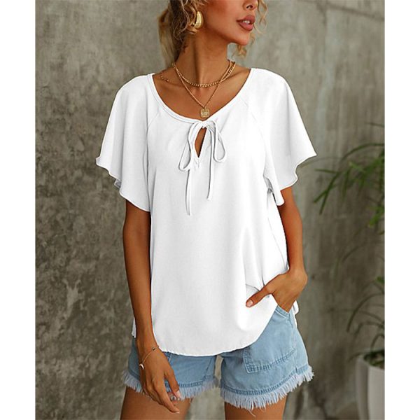 Summer Women Short Sleeve Solid Color V neck Shirt Top Women