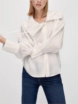 Lace up Solid Color Long Sleeve Shirt