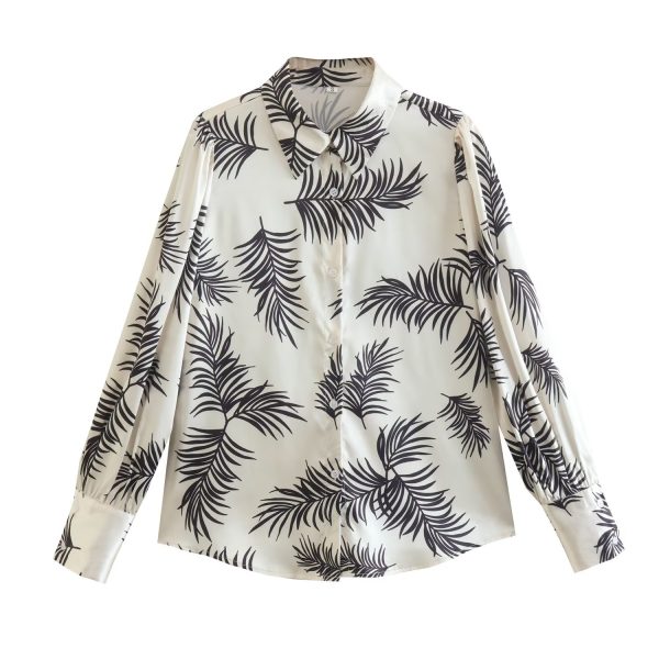 Loose Long Sleeve Tropical Print Shirt Top