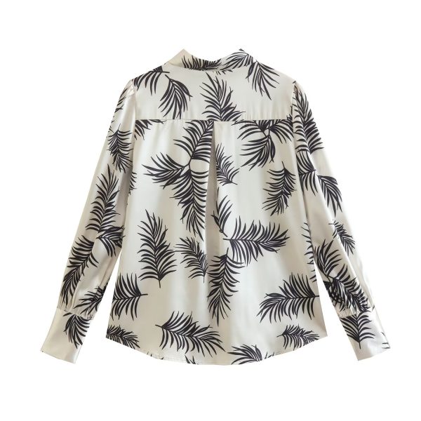 Loose Long Sleeve Tropical Print Shirt Top