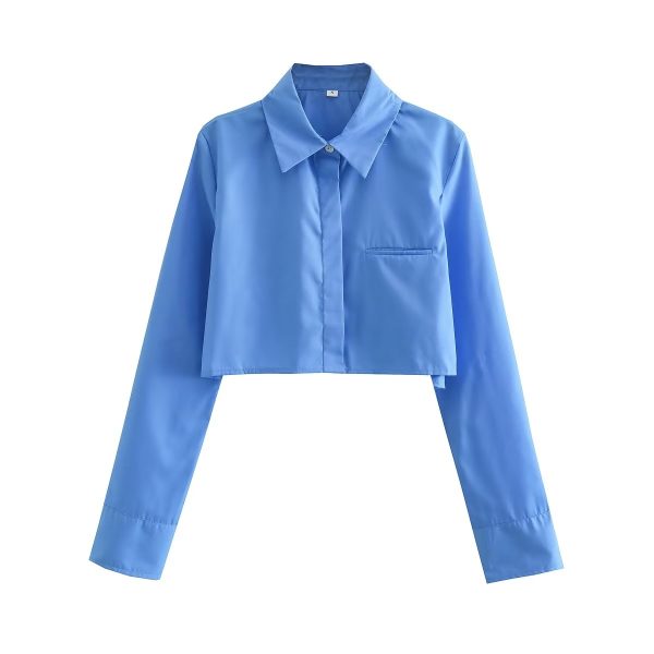 High Waist Short College Blouse Women Top Summer Polo Collar Single Shirt