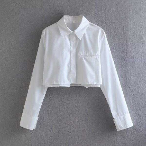 High Waist Short College Blouse Women Top Summer Polo Collar Single Shirt