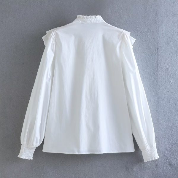 Autumn Laminated Decoration Poplin Shirt Ruffled Single Breasted Top