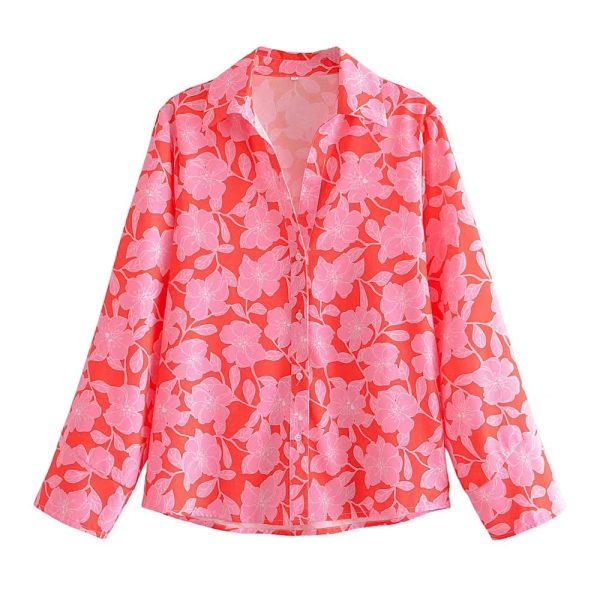 Summer Women Collared Floral Print Casual Shirts