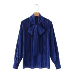 Shirt Women Clothing Autumn Niche Bowknot Ribbon Office Office Bishop Sleeves Top