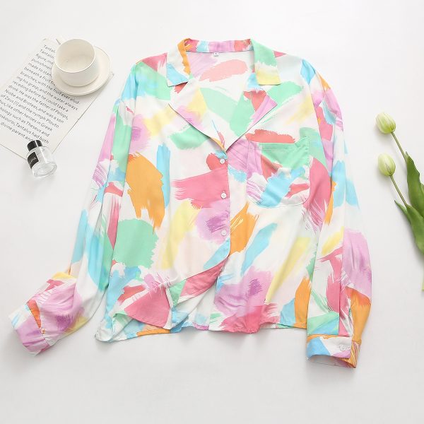 Summer Women Clothing Retro Rayon  Collar Printing Loose Shirt