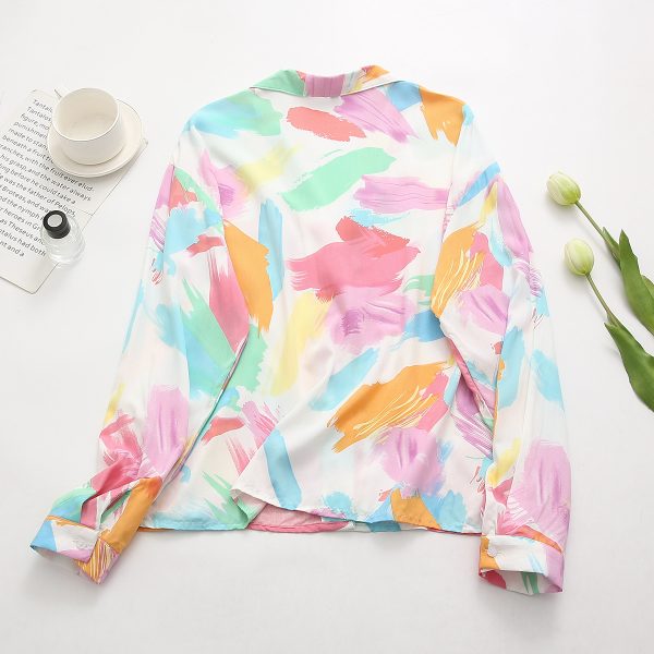 Summer Women Clothing Retro Rayon  Collar Printing Loose Shirt