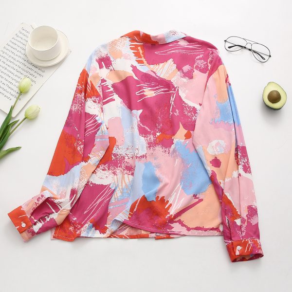 Summer Women Clothing Retro Rayon  Collar Printing Loose Shirt