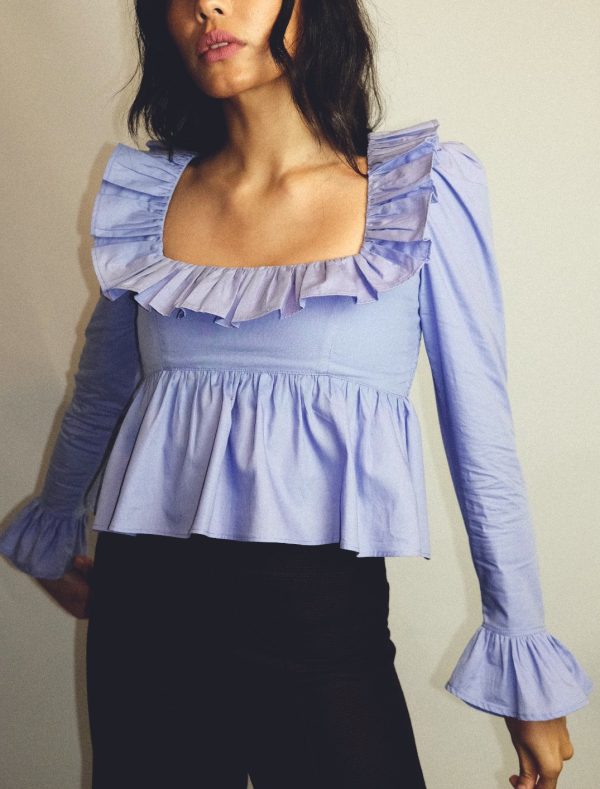 Summer Wind Women  Solid Color Long Sleeve Ruffled Shirt