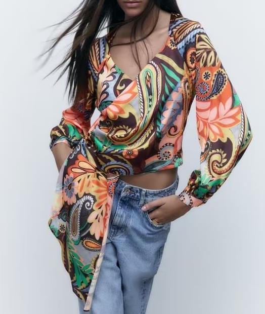 Women Clothing Autumn Printed Double Breasted Top