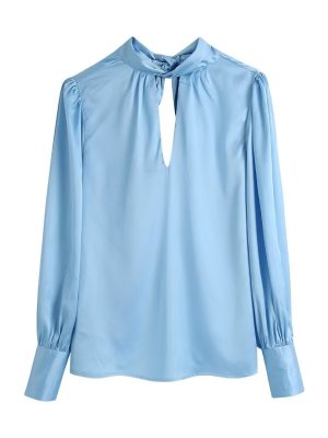 Spring Summer Women Clothing French Design Blue Bow Shirt Top