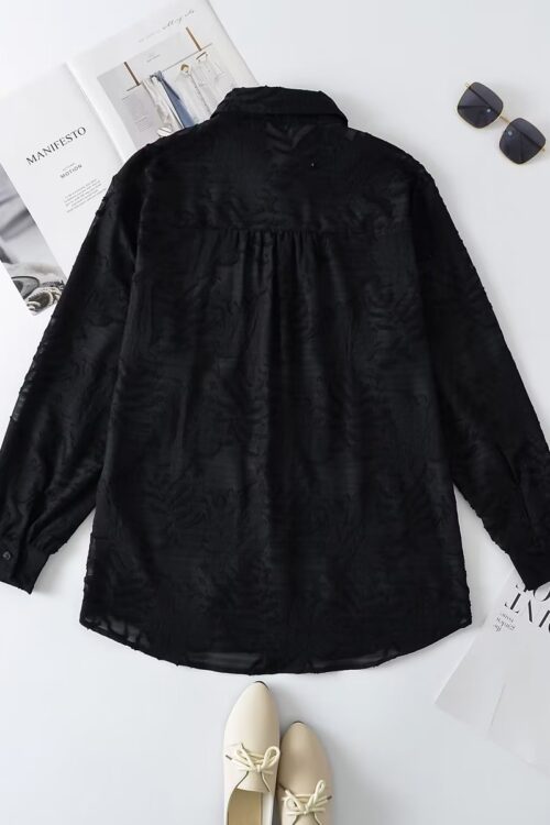 Fall Loose Original Jacquard Collared Shirt Fluffy Elegant Outfit Women