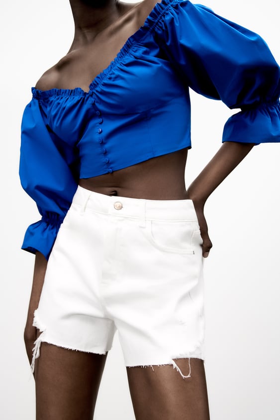 Women Blue Poplin Short Long Sleeve Shirt