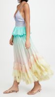 Spring Lace Gradient Cami Dress Ruffled Fitted Waist Backless Maxi Dress