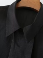 Spring Thin Type  Silk Chiffon Long Sleeved Shirt Transparent Mesh Black Top Women