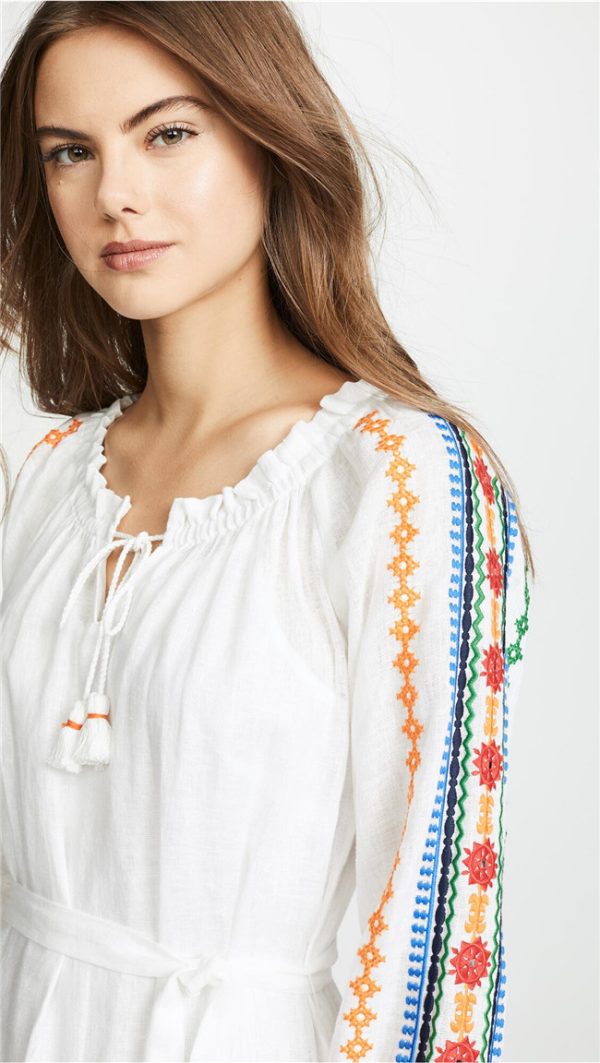 Women   Spring And Summer Bohemian Holiday Style Strap Embroidered Tassel Long Sleeve Dress