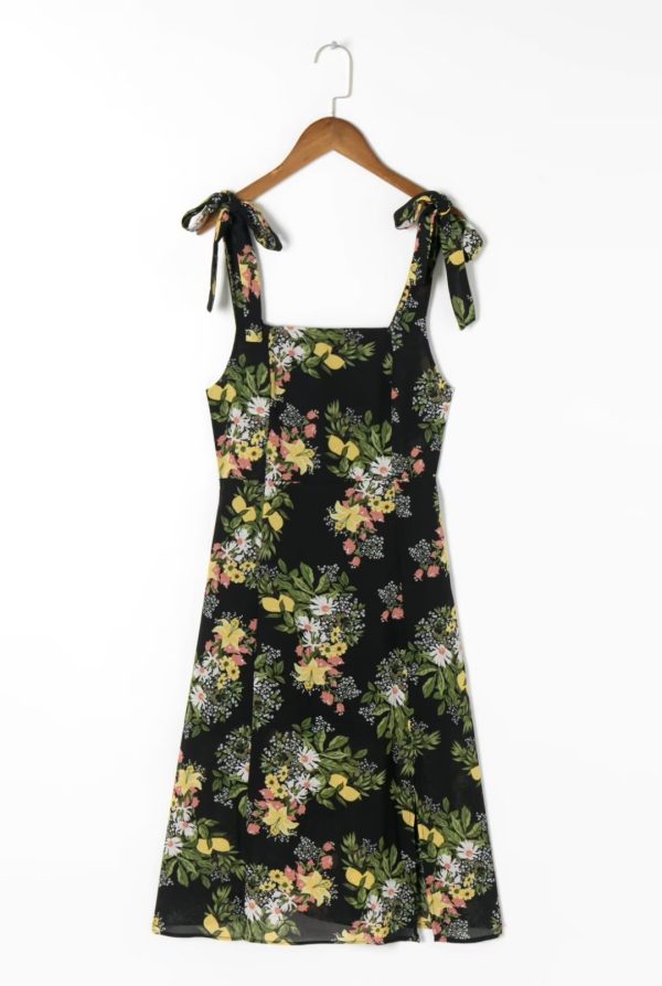 Summer Wind Women Small Floral Print Side Slit Strap Dress