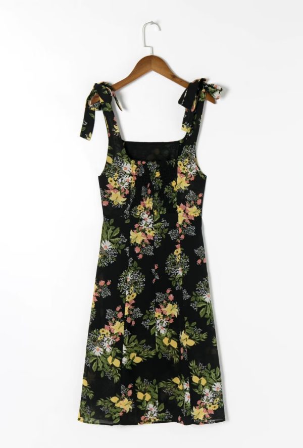 Summer Wind Women Small Floral Print Side Slit Strap Dress