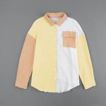 Spring Autumn Contrast Color Shirt Women Pocket Lapels Long Sleeve Simple Single Breasted Shacket Women