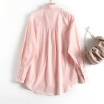 Early Spring Girl Pink Long Sleeve Washed Cotton All Match Office Pocket Loose Shirt Women Shirt Top