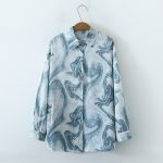 Women Spring Fall Casual Office Collared Long Sleeve Swirl Print Shirts