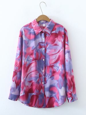 Women Spring Fall Regular Printed Casual Collared Long Sleeve Shirts