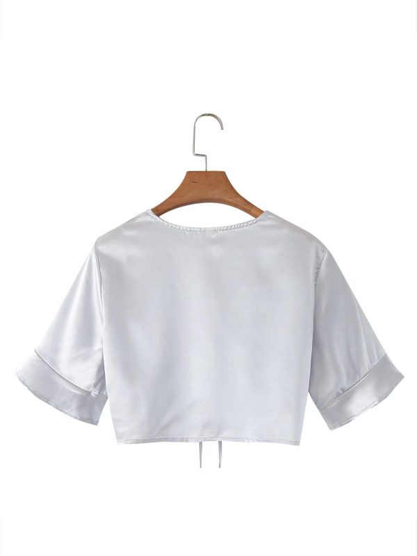 Drawstring Cropped Outfit Pullover Long Sleeve T shirt Bottoming Shirt Top Shirt