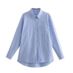 Summer Women Clothing Collared Long Sleeve Chest Pocket Shirt