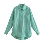 Summer Women Clothing Collared Long Sleeve Chest Pocket Shirt