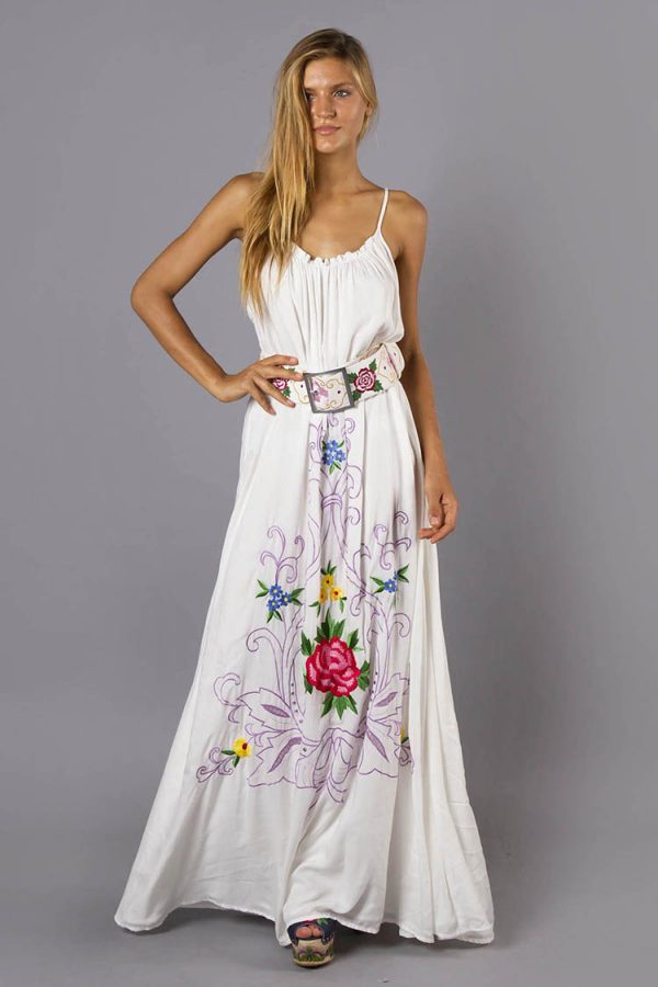 Women  Summer Loose Vacation Elegant Flower Embroidered Sling Dress