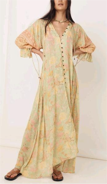 Spring Summer Rayon Positioning Floral Belt Tassel Maxi Dress