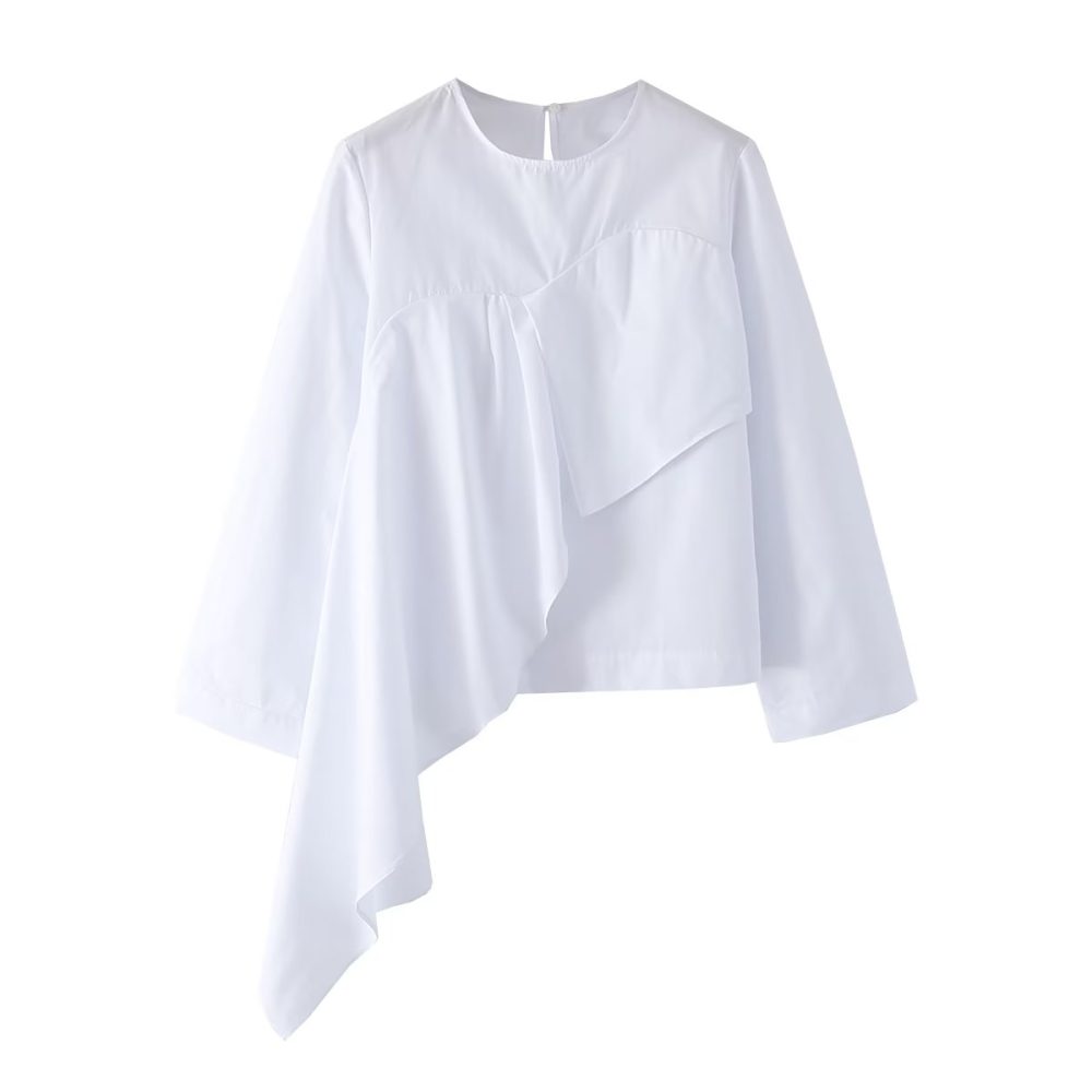 White Ruffled Stitching Niche Women Loose Casual Long Sleeved Top Spring Autumn