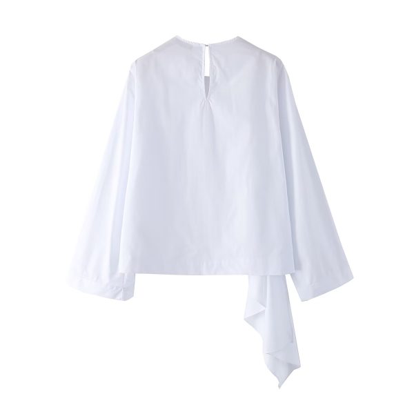 White Ruffled Stitching Niche Women Loose Casual Long Sleeved Top Spring Autumn