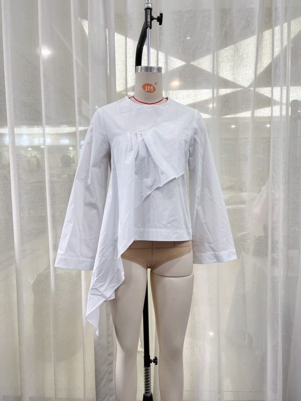 White Ruffled Stitching Niche Women Loose Casual Long Sleeved Top Spring Autumn