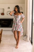 Summer New Fashion Sexy One Line Neck Printed Short Dress