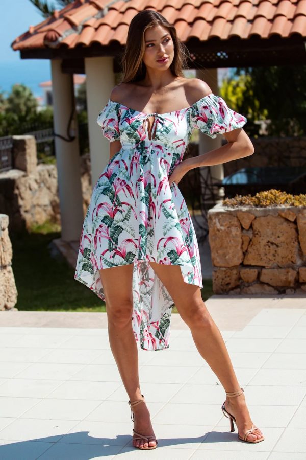Summer New Fashion Sexy One Line Neck Printed Short Dress