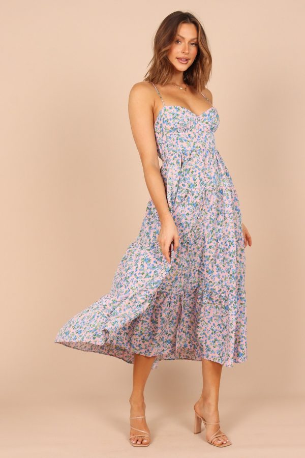Women Summer Vacation Sleeveless Floral Cutout Tie Cami Maxi Dress