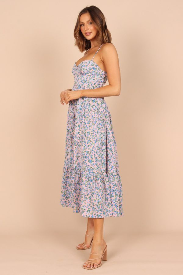 Women Summer Vacation Sleeveless Floral Cutout Tie Cami Maxi Dress
