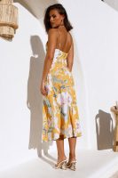 Women Summer Vacation Square Neck Sleeveless Floral High Split Cami Maxi Dress